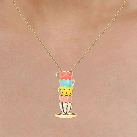 Colorful Tea Time Cups Alice in Wonderland Necklace - Picture 10 of 10